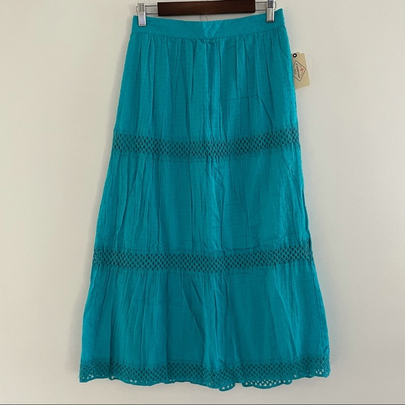 St. John's Bay Dresses & Skirts - NWT St John’s Bay Turquoise Swiss Dot Crochet Tiered Boho Maxi Skirt